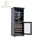 Glass Wine Cellar Refrigerator Electric Wine Cooler Black Wooden Shelves Kitchen