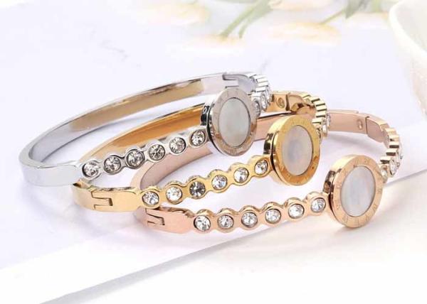 Buy cheap Stainless steel Roman character bracelet titanium steel buckle 18K gold shell crystal inset zircon jewelry wholesale from wholesalers
