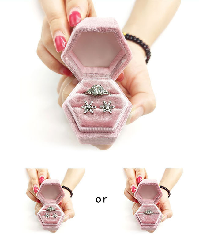 G119 Blue Velvet Hexagonal Ring Packaging Box Luxury Jewelry Gift Box