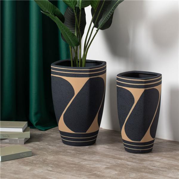 Buy cheap Fancy home balcony decorative planter big floor decor plant pot custom matte black ceramic flower pots from wholesalers