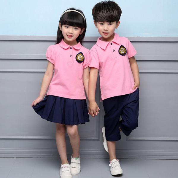 Buy cheap Summer Cotton Fabric Kindergarten Primary School Uniform / Kid Pink Polo Shirts from wholesalers