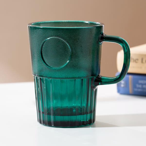 Buy cheap 400ml Striped Glass Drinking Cups Green 14 Oz Glass Mug Lead Free Machine Pressed from wholesalers