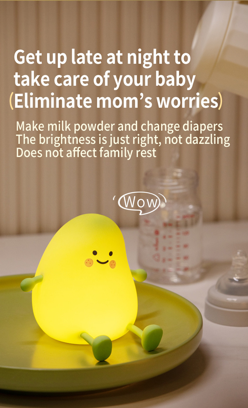 Mango Night Light Cute Children Silicone Lamp For Kids Bedroom Sleeping Lighting USB Charging LED Night Lights