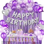 Birthday Party Decoration Balloon Set Purple Balloon Rain Curtain Silver Happy