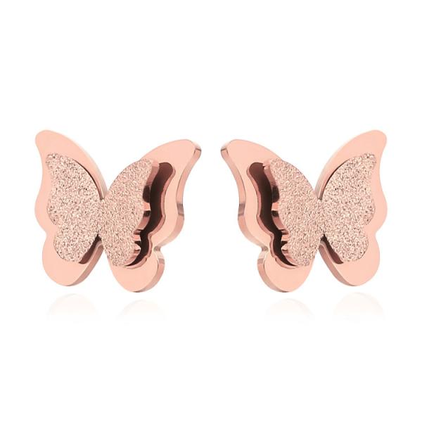 Buy cheap Free Shipping Stainless Steel 18K Rose Gold Plated Double Butterfly Stud Earrings For Women and Girl from wholesalers