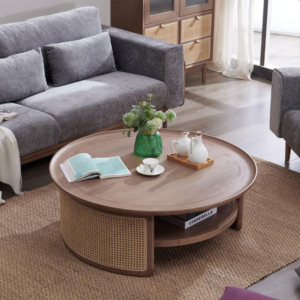 Buy cheap Vintage Solid Wood Rattan Round Coffee Table 80*80*40 For Hotel Hall from wholesalers