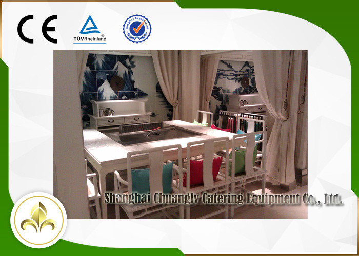 Outdoor / Indoor Teppanyaki Grill Plate Table Eight Seats Built In Electrostatic Fume Purifier