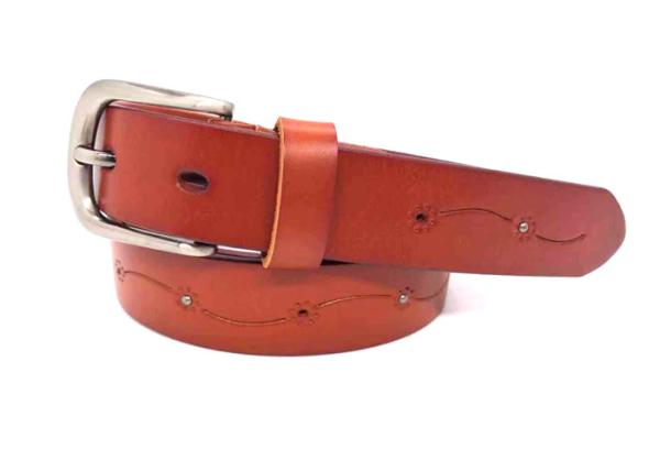 Buy cheap Fashion Womens Studded Leather Belt Punching With Flower Pattern Zinc Alloy Buckle from wholesalers