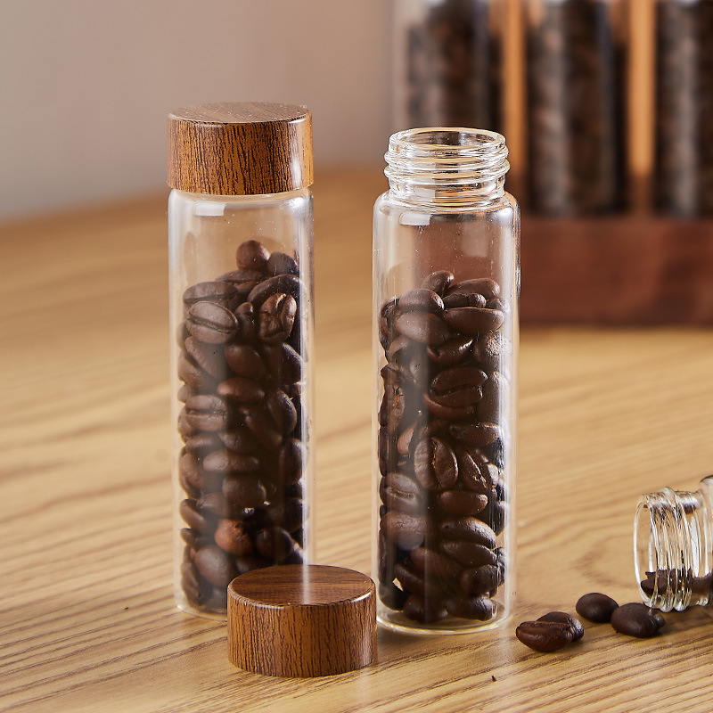 Coffee bean sorting test tube glass Walnut display rack single tube storage storage coffee set sealed Jar Smell bottle