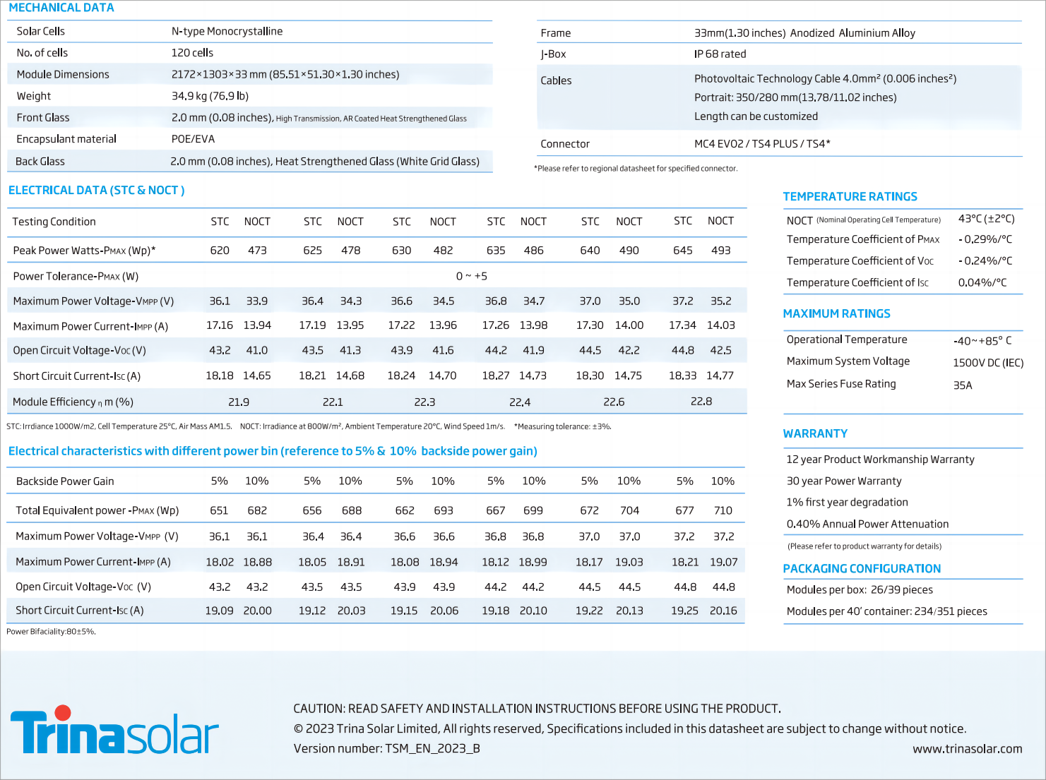 620W 625W 630W 635W 640W 645W Solar Panel N-Type Monocrystalline Dual Glass Vertex N