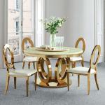 QIANCHENG Anti Oxidation SS Dining Tables Dia130x75cm Round Marble Top