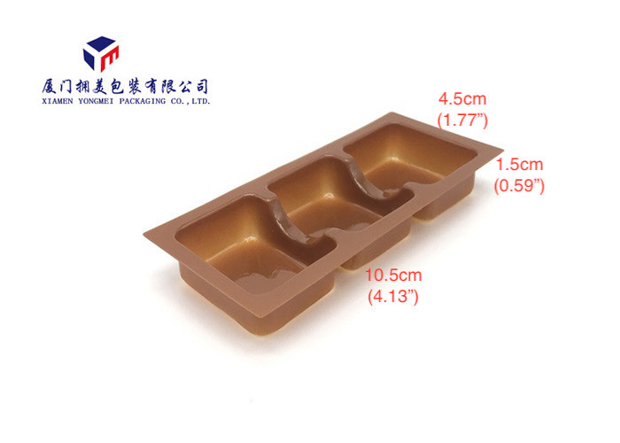 PET Plastic Retail Packaging Boxes Brown Color Rectangle Shape Tray With 3 Caves
