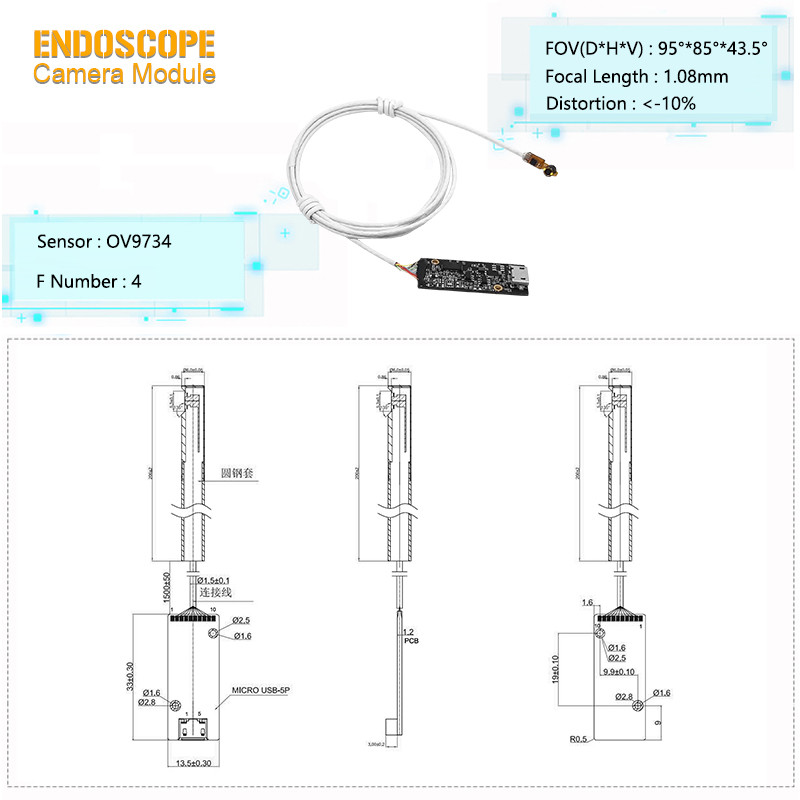 Micro 6mm OV9734 Sensor USB UVC Side View Endoscope Camera Module