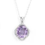 8mm 10mm 925 Silver Gemstone Pendant Amethyst Sterling Silver Teardrop Necklace
