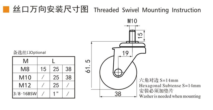 EDL Mini Caster Wheels 1.5inch 40kg Threaded TPU by Swivel and Brake type