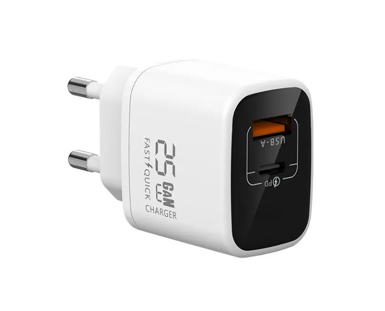PD25W GaN Charger Smart 2-Port USB C Fast Charging Adapter with 18W+25W