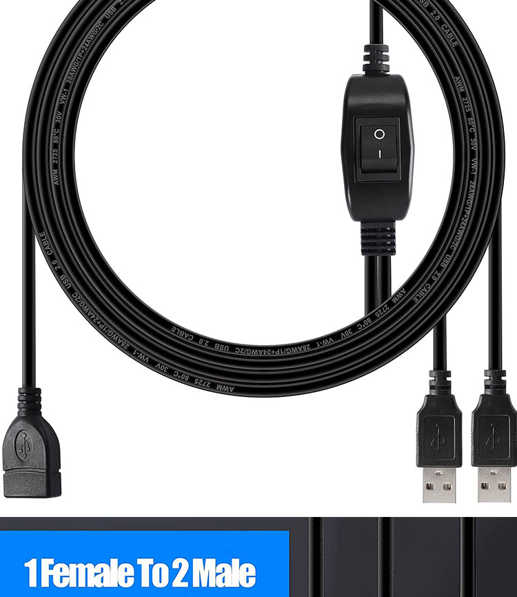 1 Female to 2 Dual Male USB Y Splitter Printer Sharing Switch Cable for Printer Scanner Speaker Keyboard Mouse
