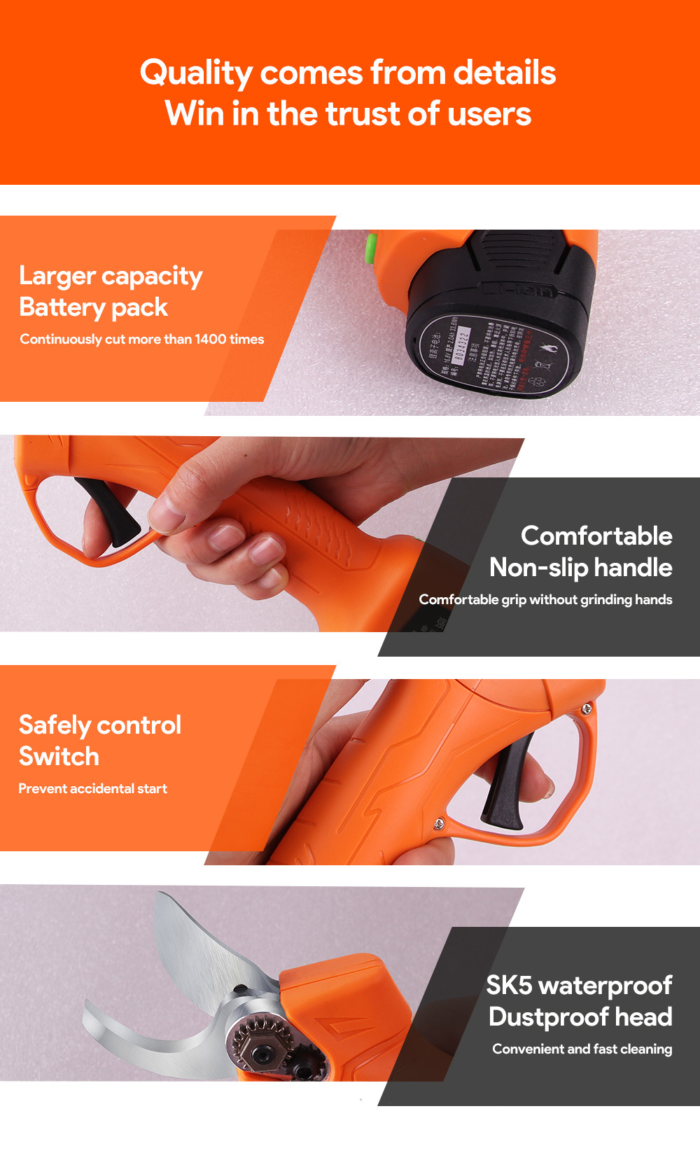 Swansoft 16.8V 2.5CM Battery Cordless Orchard Vineyard Pruner Trimming Scissors Garden Electric Pruning Shears
