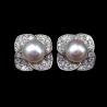 Buy cheap Crystal Zircon Silver Freshwater Pearl Stud Earrings For Anniversary Gift from wholesalers