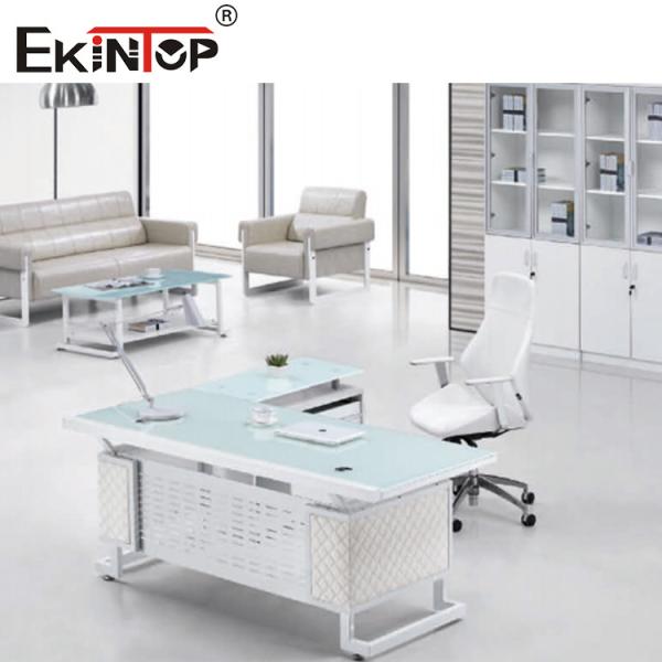 Buy cheap Blue White Metal Feet Executive Glass Desk Polished Durable Surface from wholesalers