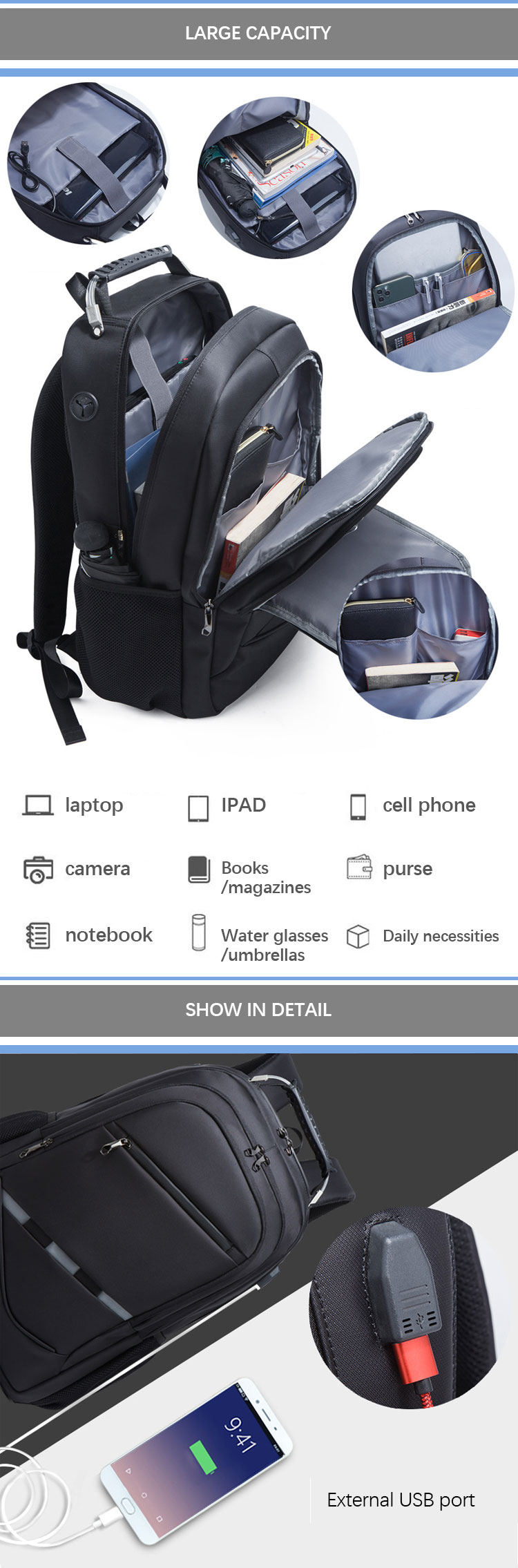 Custom Computer Backpack For Business Travel , Anti Theft Smart Backpack With USB