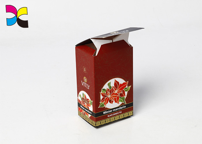 Tea Case Golden Foil Colored Cardboard Boxes , Retro Flower Code Bar Printed Retail Boxes