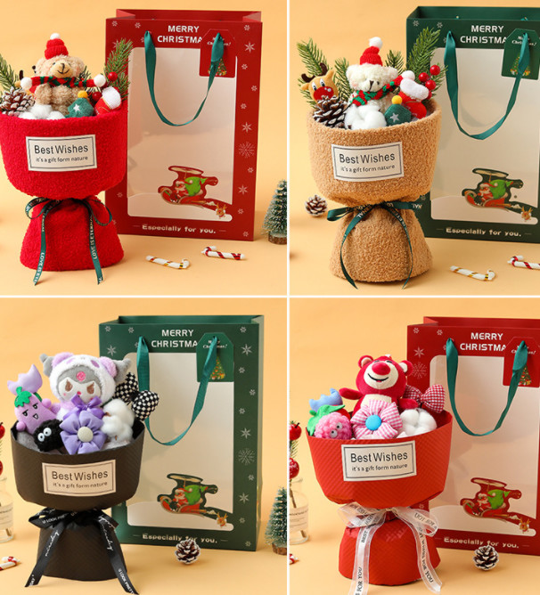 Christmas Plush Bear Flower Bouquet - Cute Gift for Her, Best Friend Holiday Present