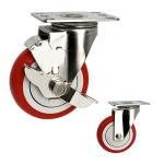 125mm Red PU Wheel Stainless Steel Casters Fixed Plate Type