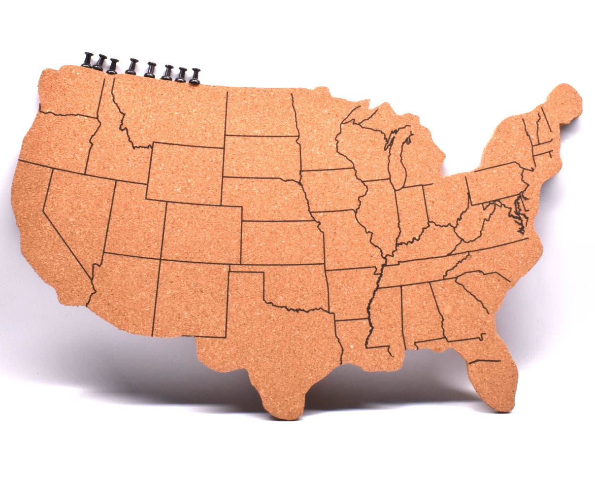 Travel USA Map Cork Board With 10 Push Pins Bulletin Board