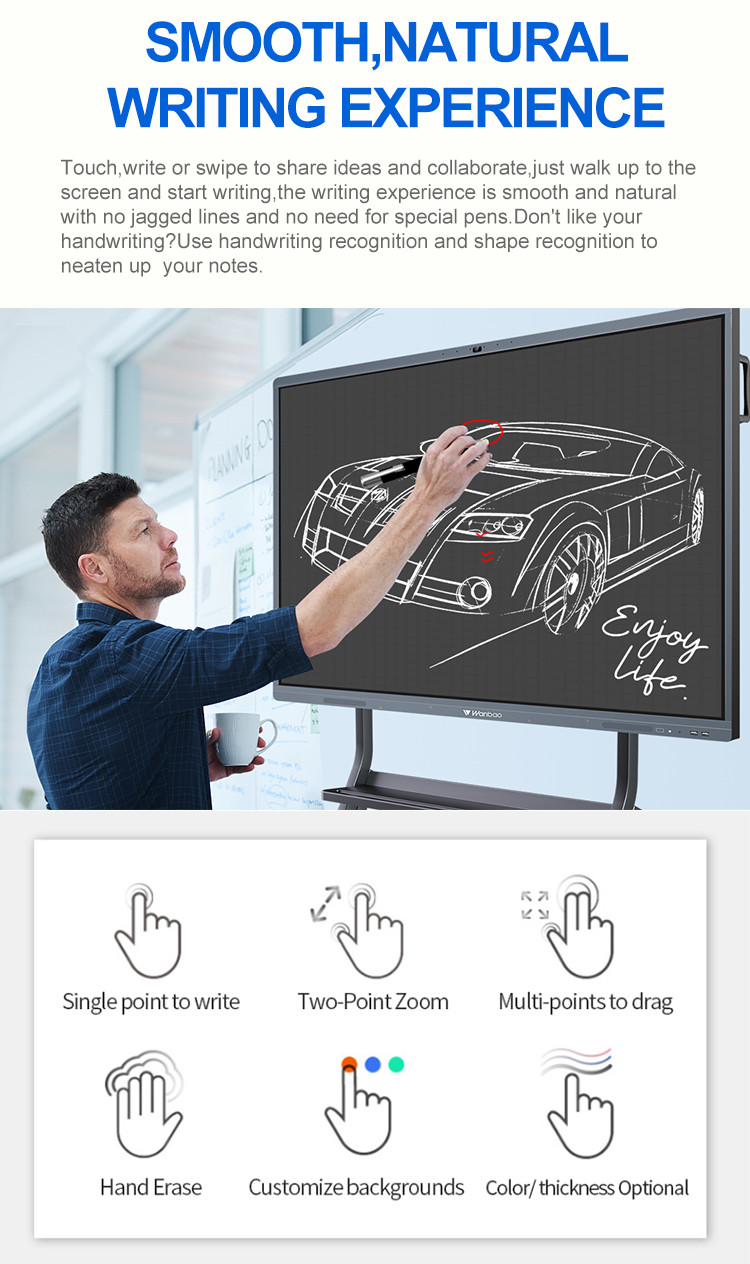 75 Inch Smart Interactive Board Wireless Finger Touch Writing For School