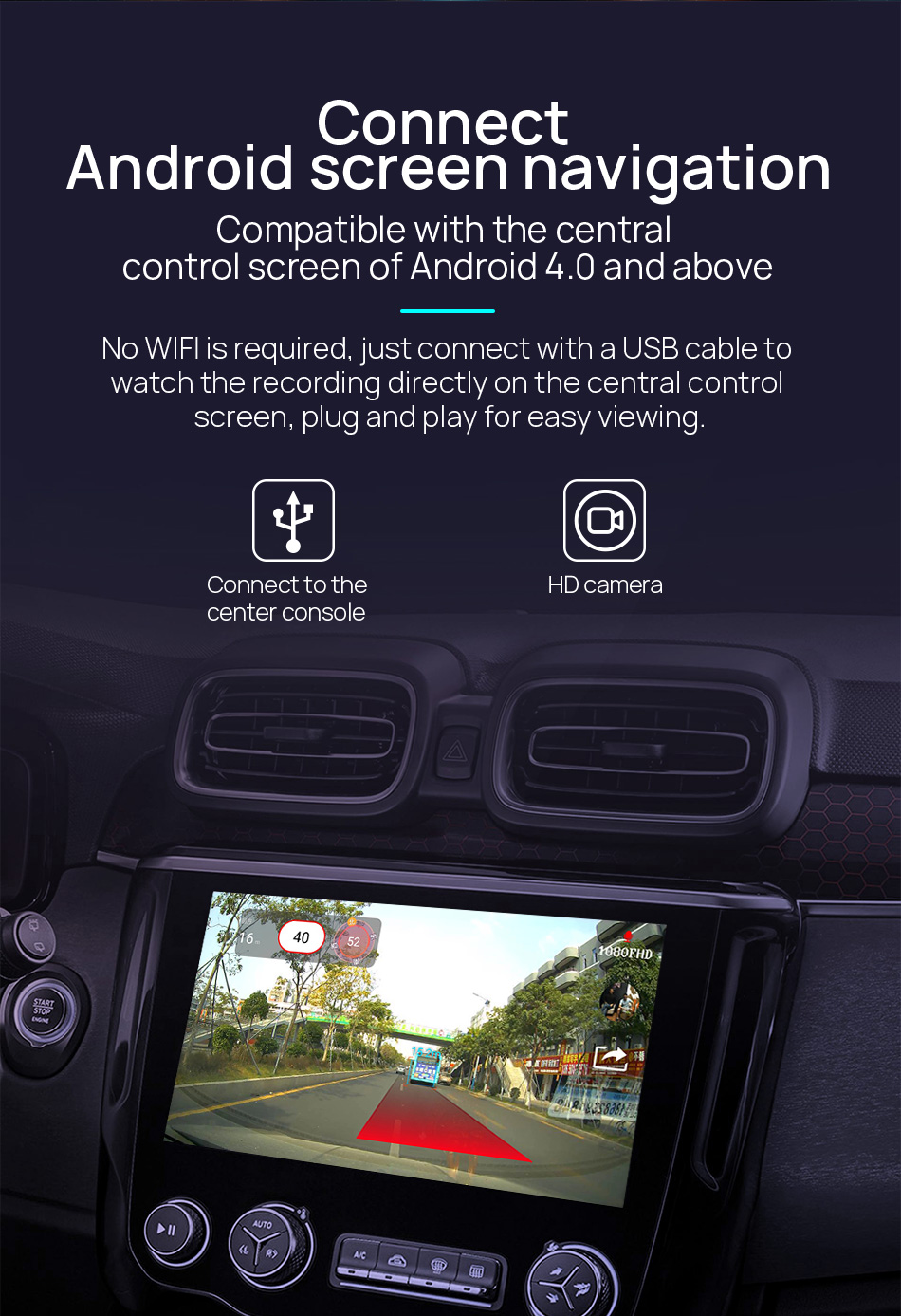 USB Car Dash Cam HD 1080P 170° Wide Angle Recorder Front ADAS Android DVR Night Version
