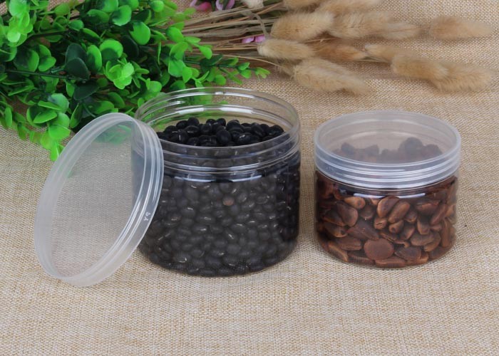 Various Shape Clear Pet Jars With Colourful Cap For Nuts / Snack Packaging