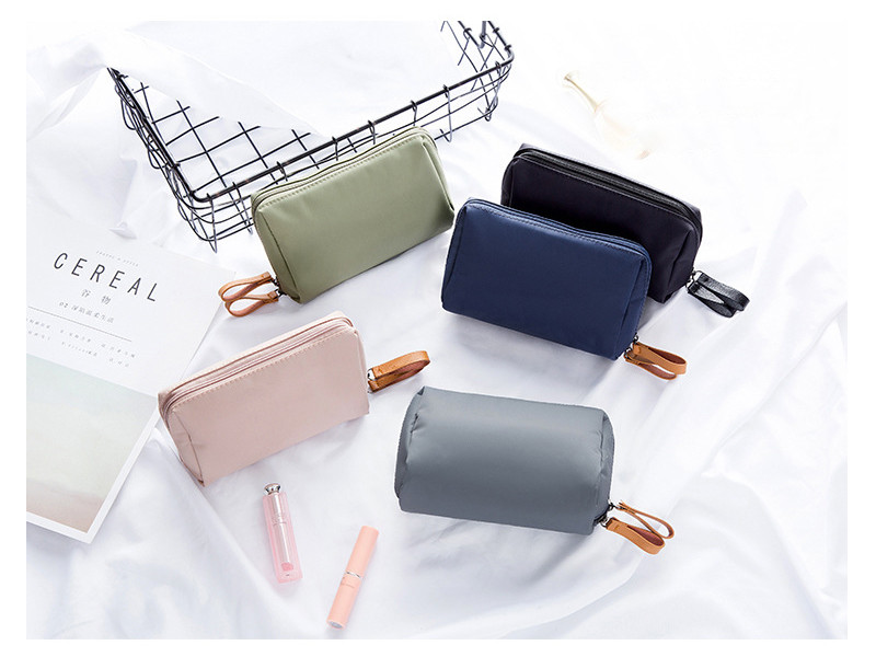 Women Blank Zipper Closure Satin Cosmetic Makeup Bag