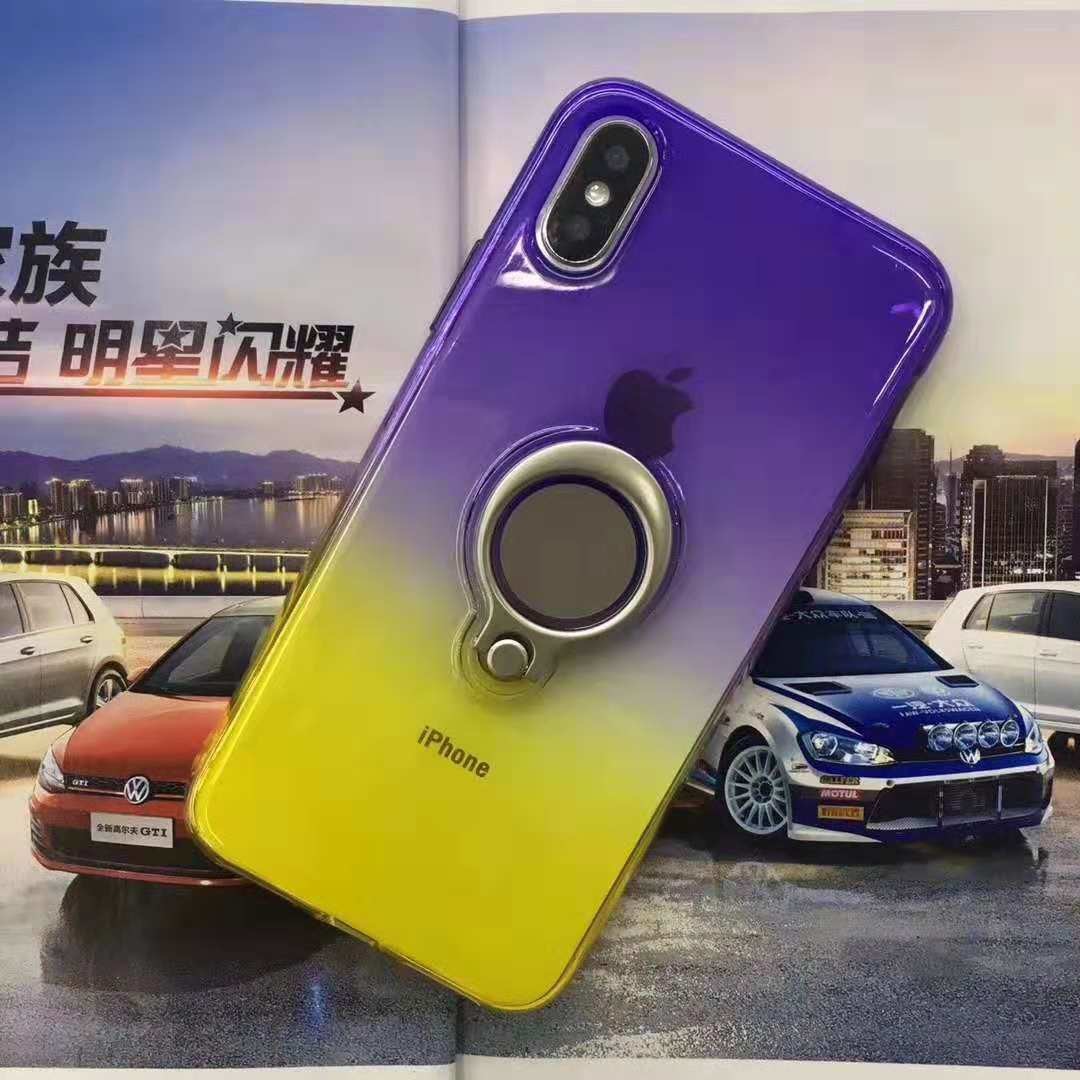 Double Color Gradient Ring Magnetic Car Mount Holder Soft TPU Case Back Cover For IphoneXS IphoneXR IphoneXS MAX Iphone8