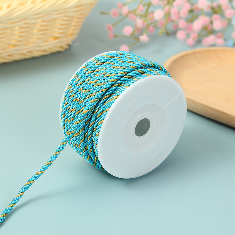 3 Strands 2mm-10mm Polyester Nylon Rope Gold Thread Mixed For Bracelet