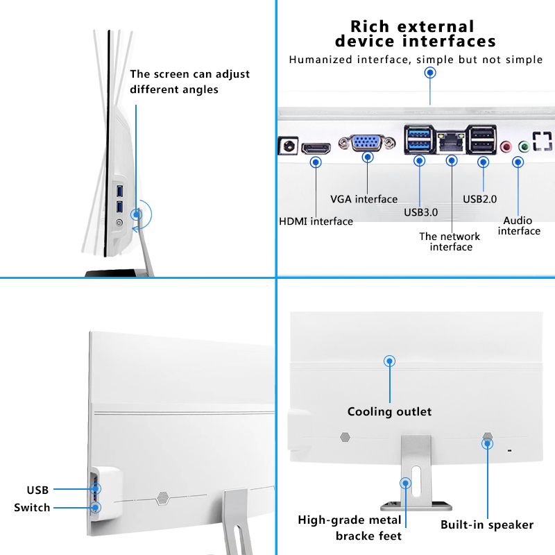 White 23.6inch Business Gaming Desktop Laptop Computer Hardware Software Barebone All-in-one Pc