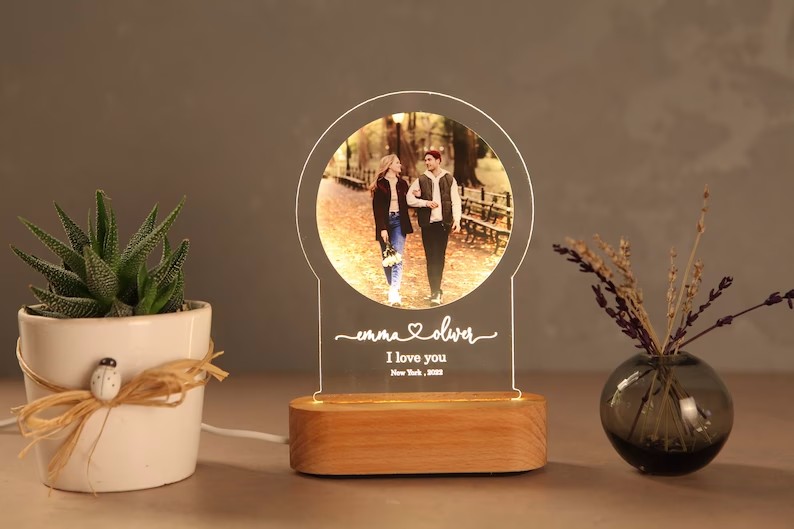 wooden Night Light stand with Your Photo Romantic Gift for Couples Gift for Her Anniversary Gift for Him Engagement Wedding