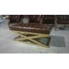 Buy cheap Camel Distressed Genuine Leather Ottoman Coffee Table With Golden Metal Legs from wholesalers