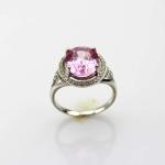 925 Silver Ring 9mmx11mm Pink Cubic Zircon and Rhinestone Ring (R134)