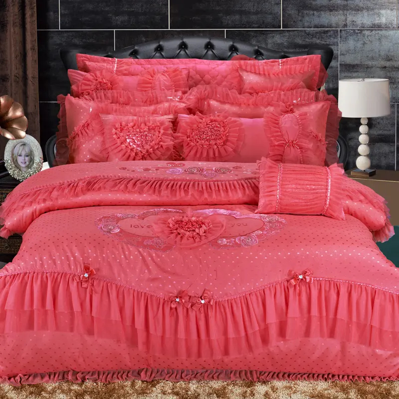100% Cotton Embroidery 60S Quilt Cover Bridal Bed Sheet Sets Comforter Bedding Set Wedding Souvenirs Gift