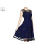 Buy cheap Short Navy Blue Bridesmaid Dresses Satin Lace Flower Two Layers Transparent Tulle from wholesalers
