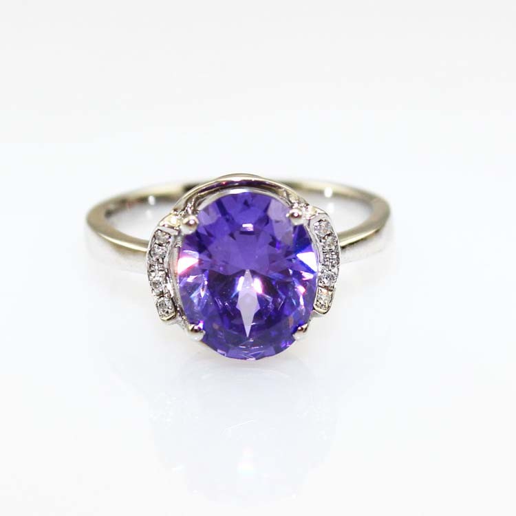 Women Jewelry 8mmx10mm Oval Purple Cubic Zircon Sterling Silver Ring (R275)