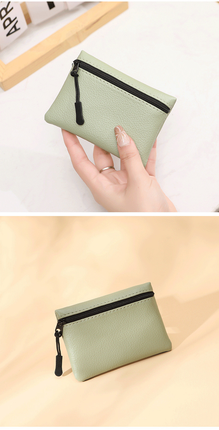 2024 New lychee pattern zipper coin purse solid color PU soft leather women coin card bag
