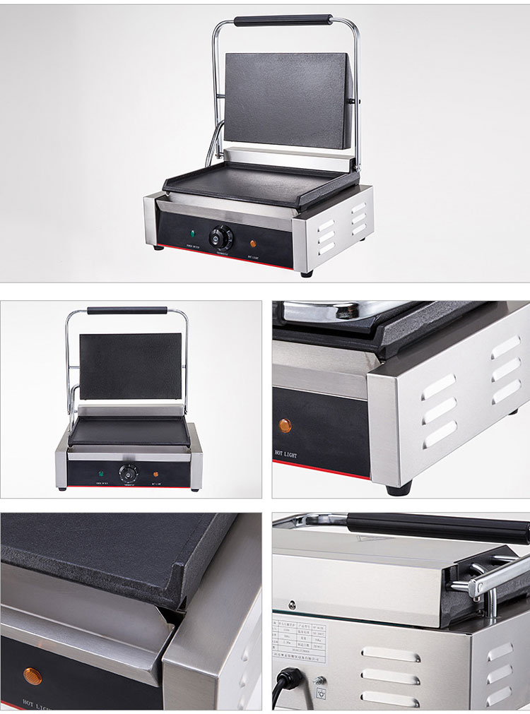 Hotel Kitchen Stainless Steel Grill Door Design Multi-Cooker Double-Sided Contact Grill 220V