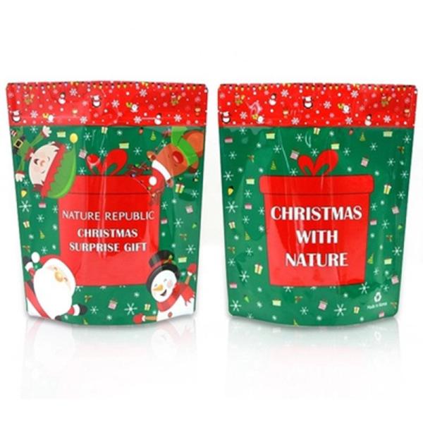 Matte Transparent Plastic Christmas Stand Up Pouch Smell Proof Snack Packaging