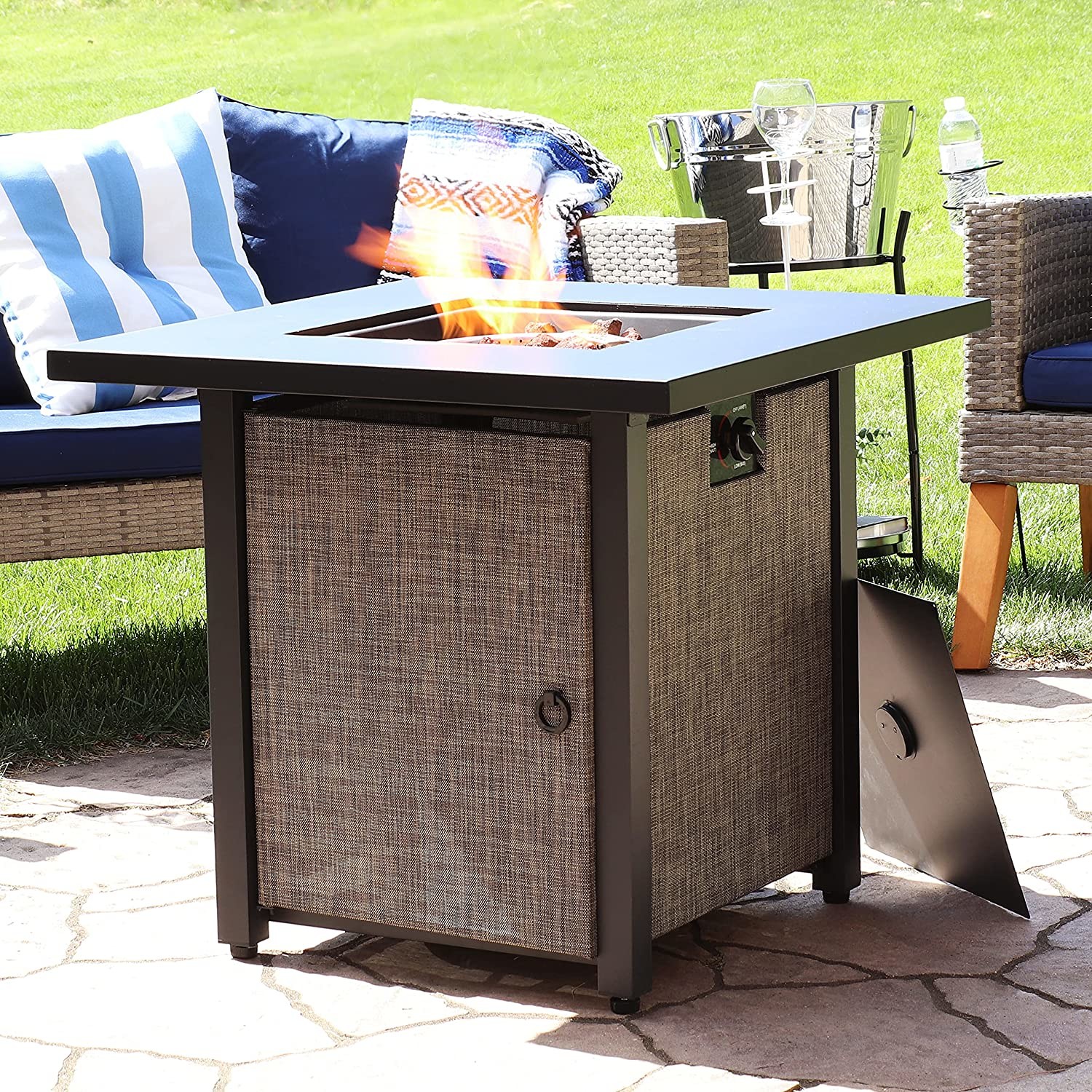 Metal Propane Outdoor Natural Gas Firepit Modern Smokeless Square