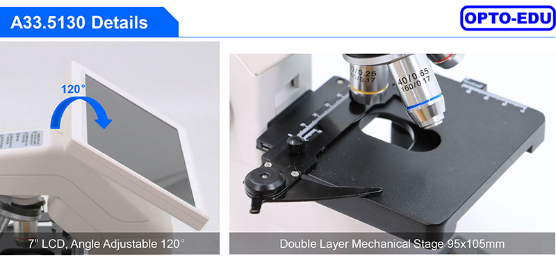 OPTO-EDU A33.5130 7'' LCD Microscope 8MP Camera 1080p Video HDMI/WiFi/USB Portable Design