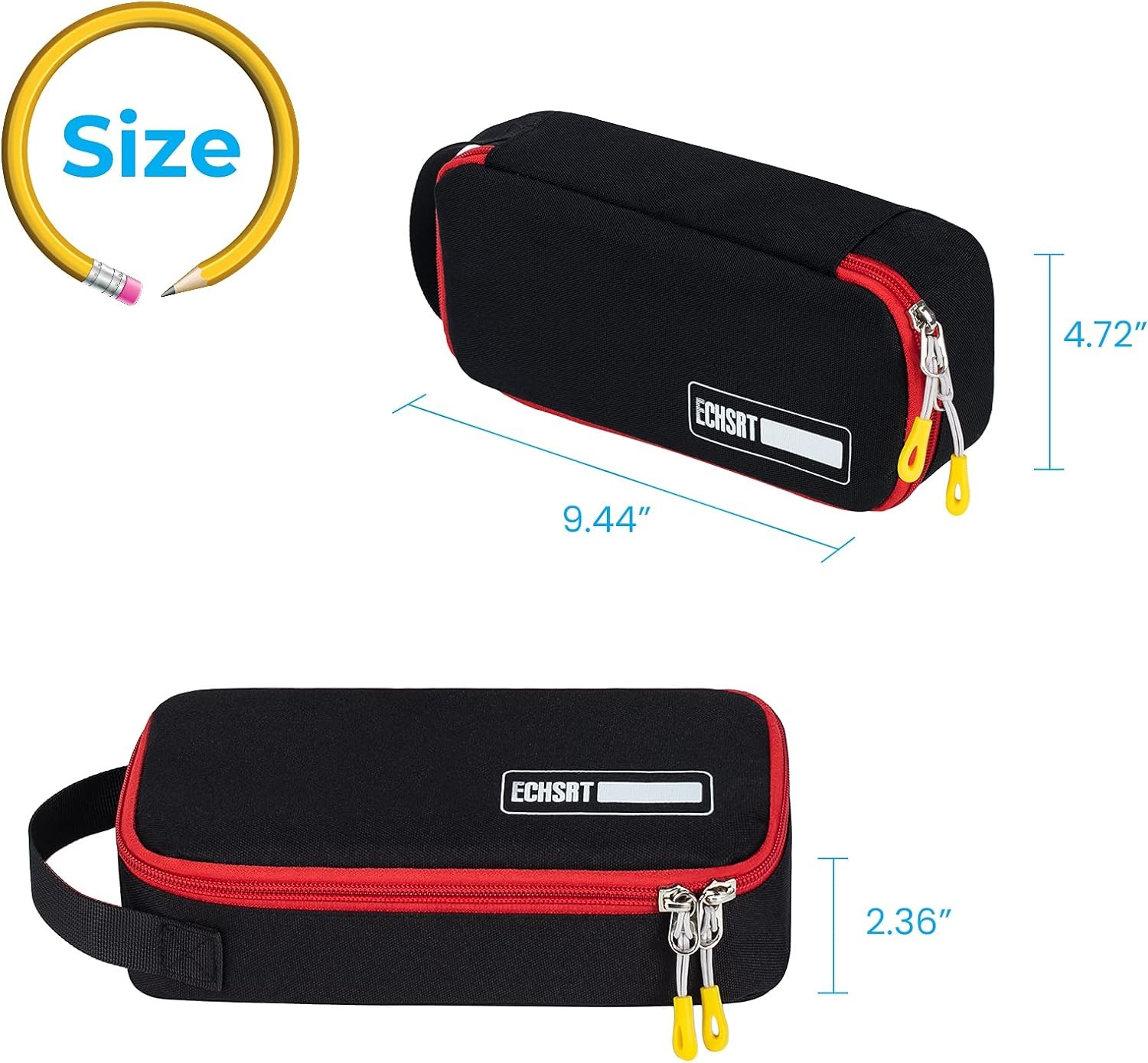 ECHSRT Large Pencil Case, Aesthetic Pen Pouch With Big Capacity, Minimalist Portable Stationery Bag With Handle For