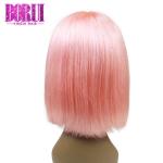 Brazilian Human Hair Short Colored Bob Wigs 180% Density Pink Lace Front