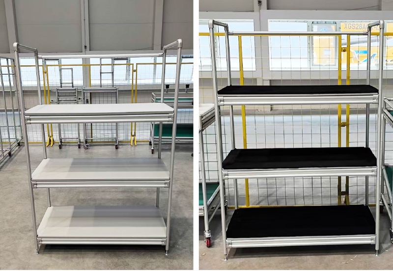 Material Rack System Made From The Third Generation Lean Pipe Aluminum Alloy Tube Assemble Cart Hand Trolley